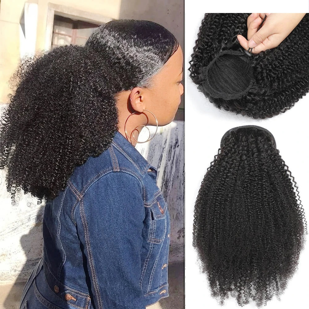 Queue de cheval 140G Kinky Curly 100% cheveux humains, extensions de cheveux humains à cordon de serrage, queue de cheval vietnamienne naturelle à clipser.