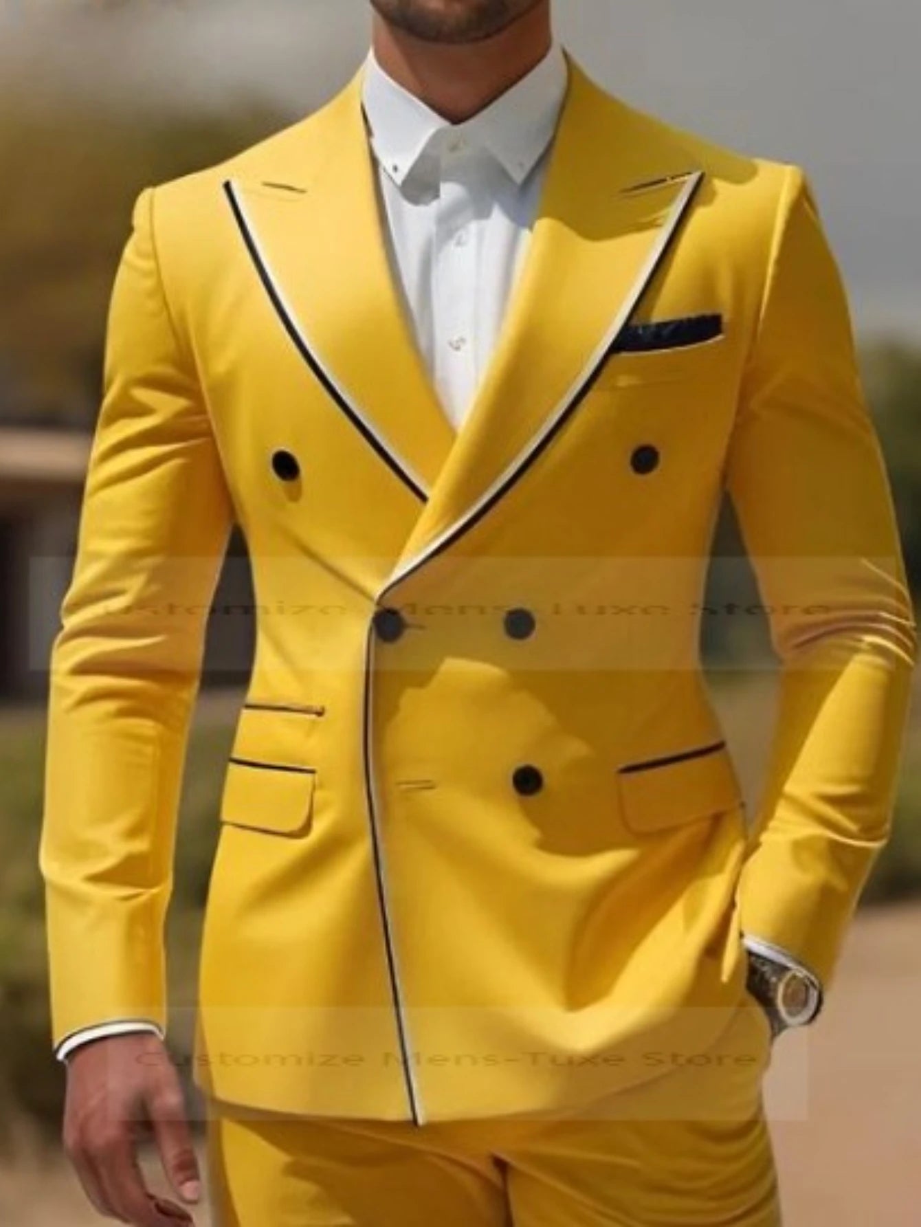 Col noir Orange homme d'affaires hommes costume marié Groomsman fête de mariage bal formel Tuxedos 2 pièces ensemble Blazer pantalon
