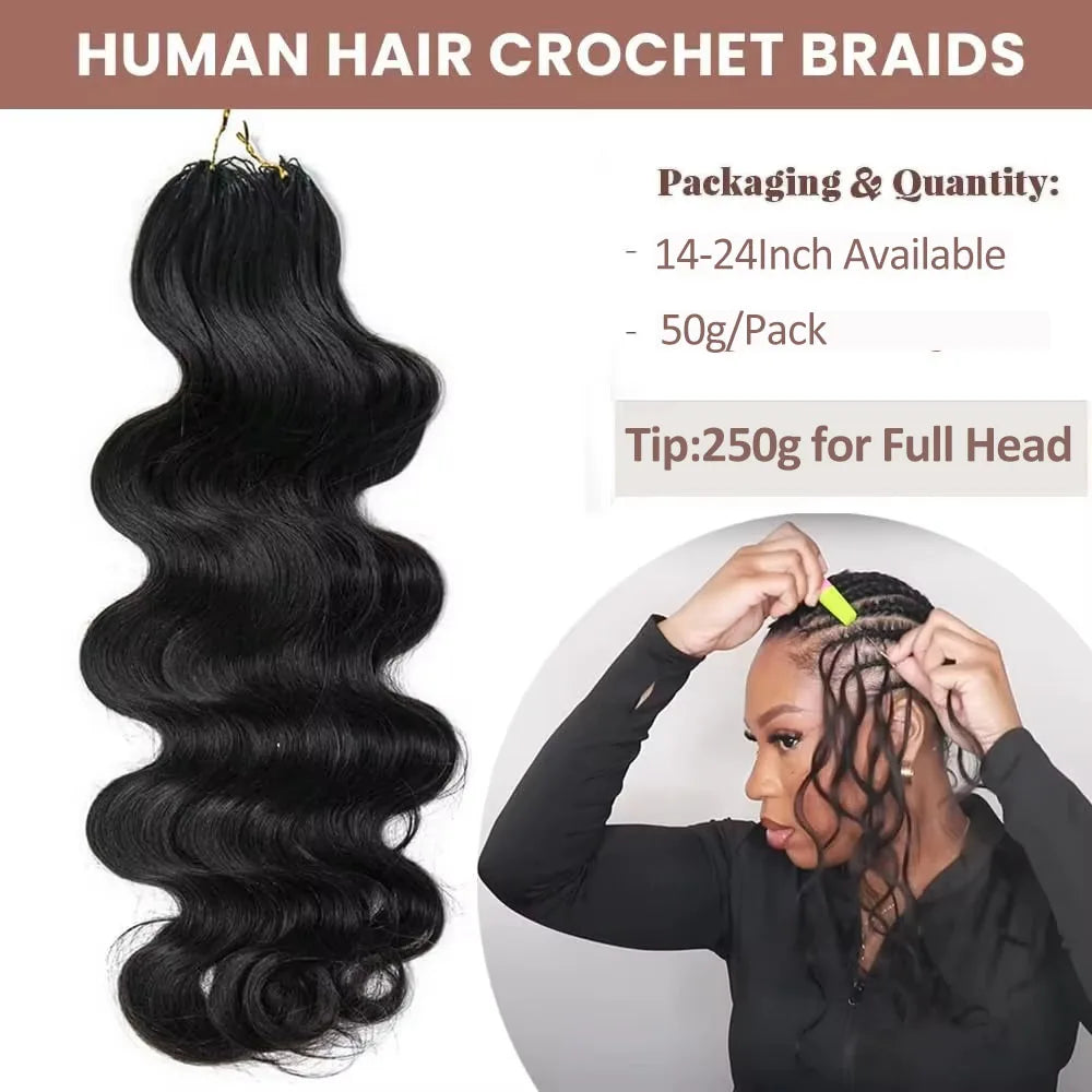 Extensions de cheveux humains ondulés effet plume pour tresses bohèmes, 100% cheveux humains bruts, tresses au crochet, nœuds miracle