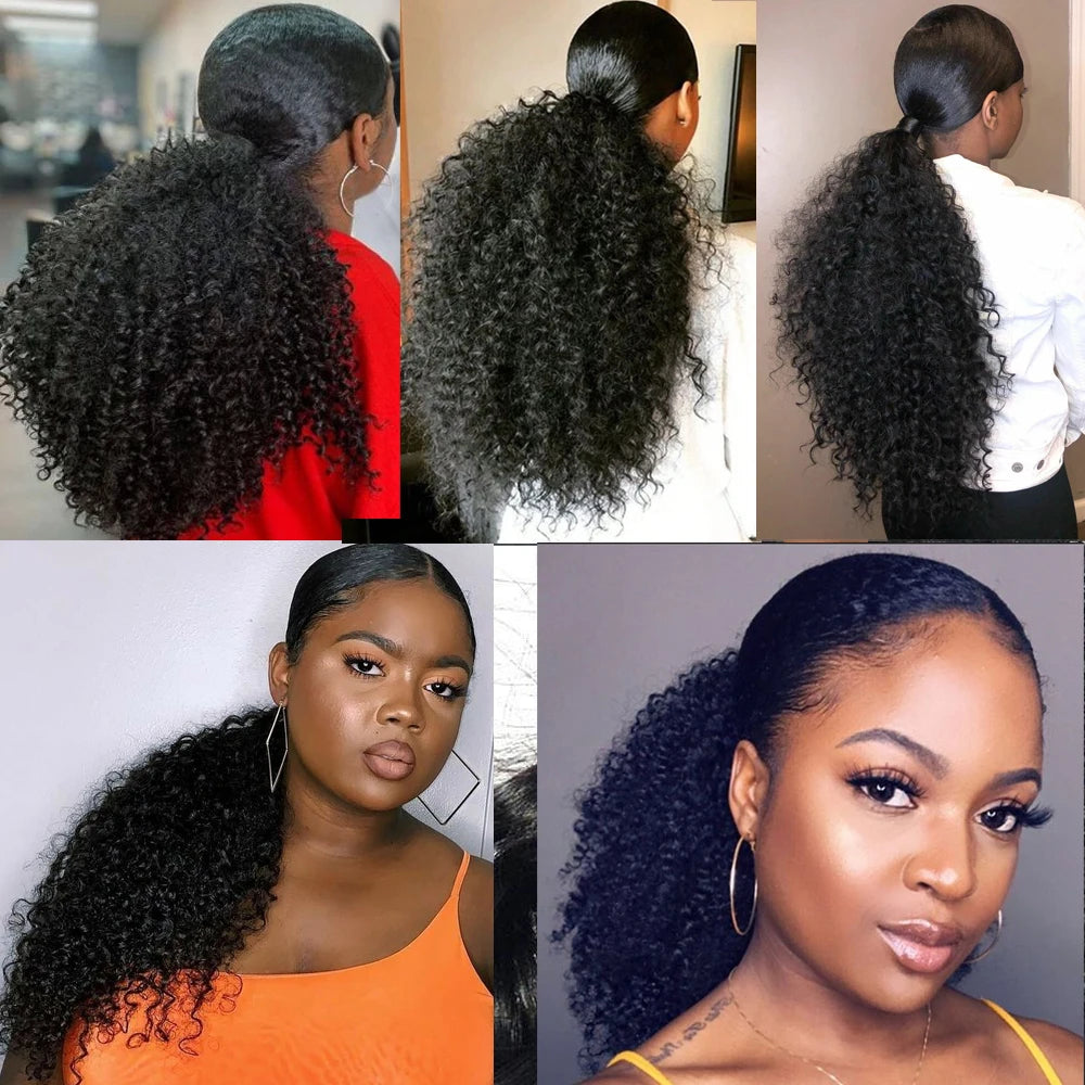 Queue de cheval 140G Kinky Curly 100% cheveux humains, extensions de cheveux humains à cordon de serrage, queue de cheval vietnamienne naturelle à clipser.