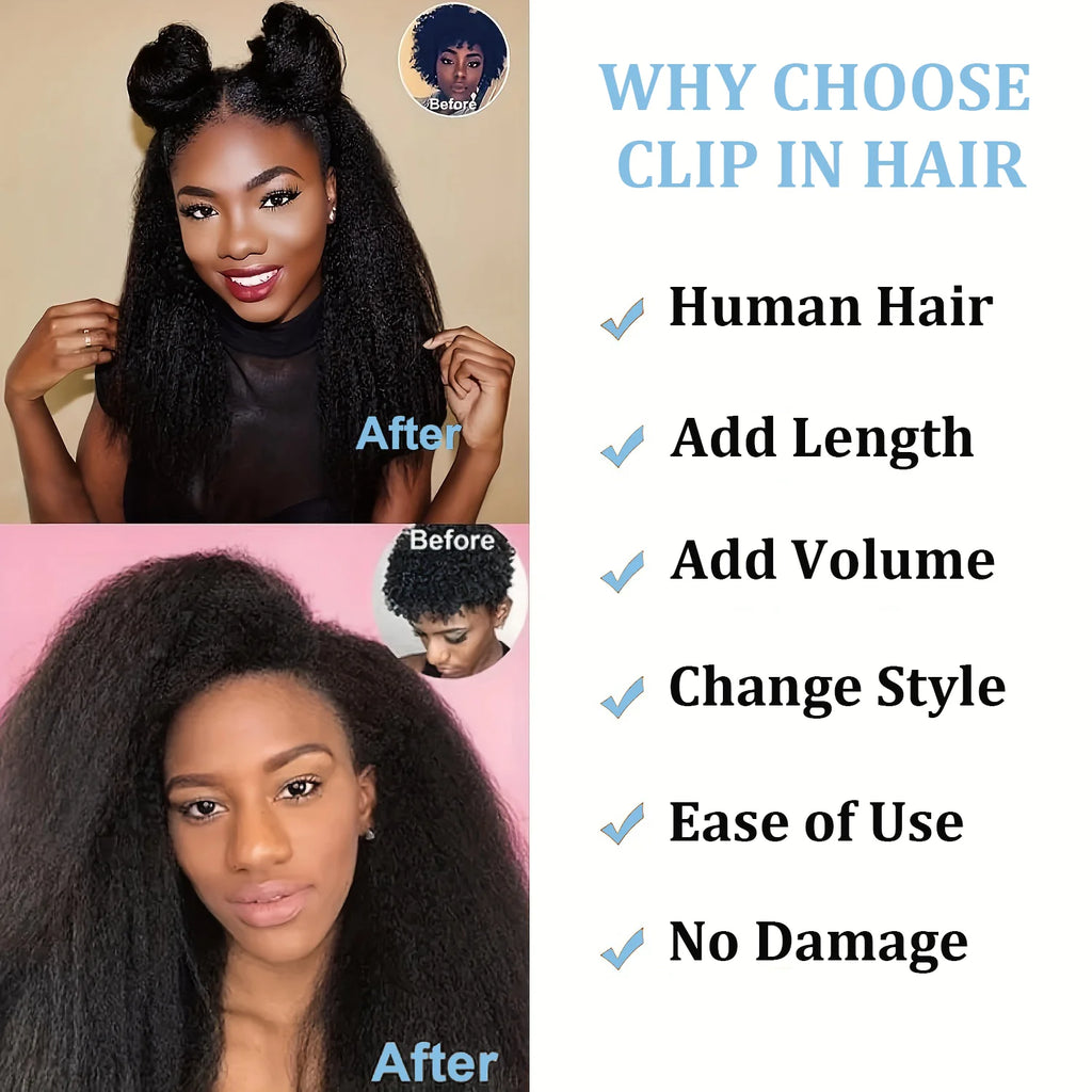 Extensions de cheveux humains crépus lisses, couleur naturelle, 100% cheveux humains Remy, 120G, 8 pièces/ensemble, tête complète pour femmes