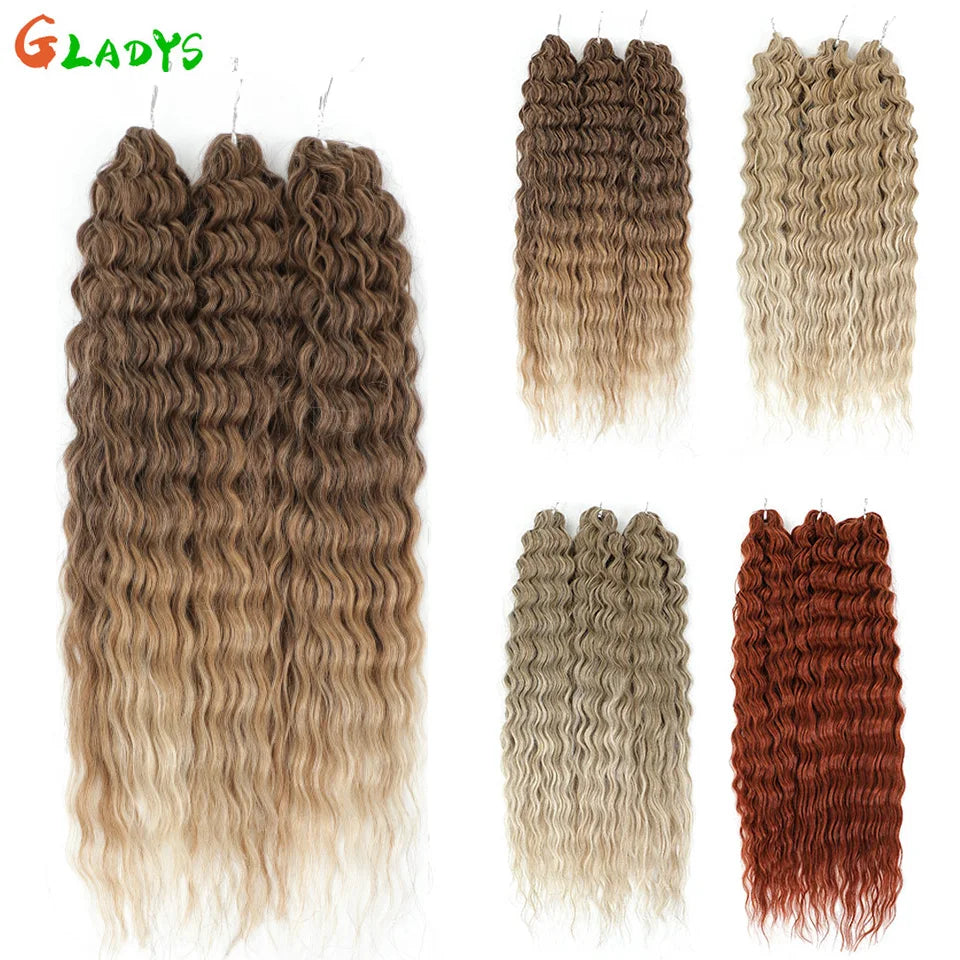 3 Pièces Tresses au Crochet Ombré Brun 300g 24' Ariel Deep Water Wave Blond Blanc Ombré Gris Paquets de Cheveux Synthétiques Haute Température