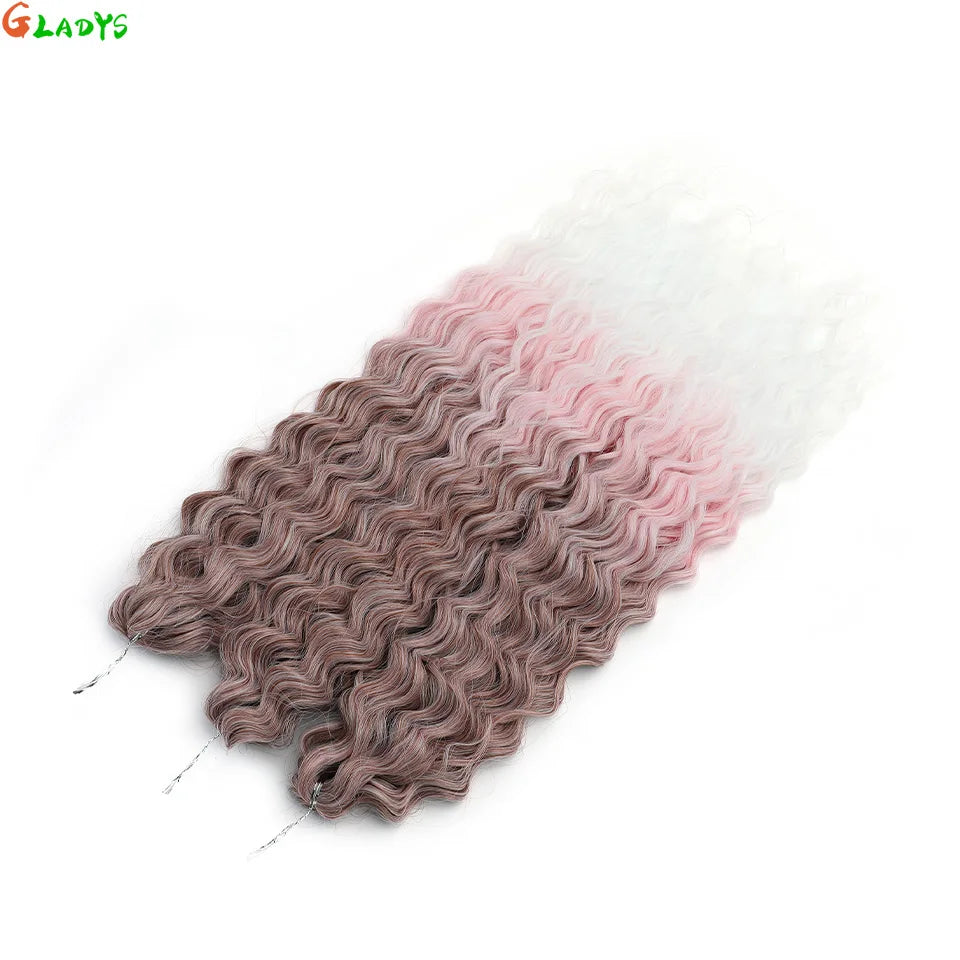 3 Pièces Tresses au Crochet Ombré Brun 300g 24' Ariel Deep Water Wave Blond Blanc Ombré Gris Paquets de Cheveux Synthétiques Haute Température