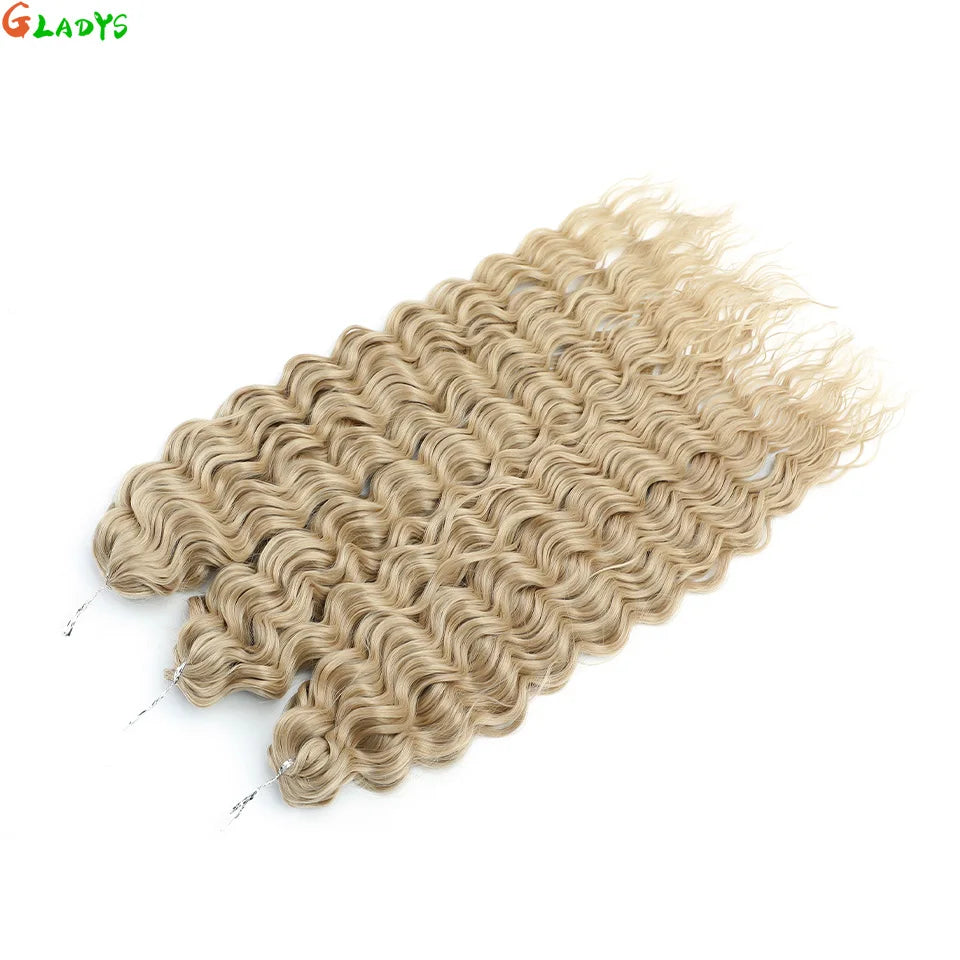 3 Pièces Tresses au Crochet Ombré Brun 300g 24' Ariel Deep Water Wave Blond Blanc Ombré Gris Paquets de Cheveux Synthétiques Haute Température