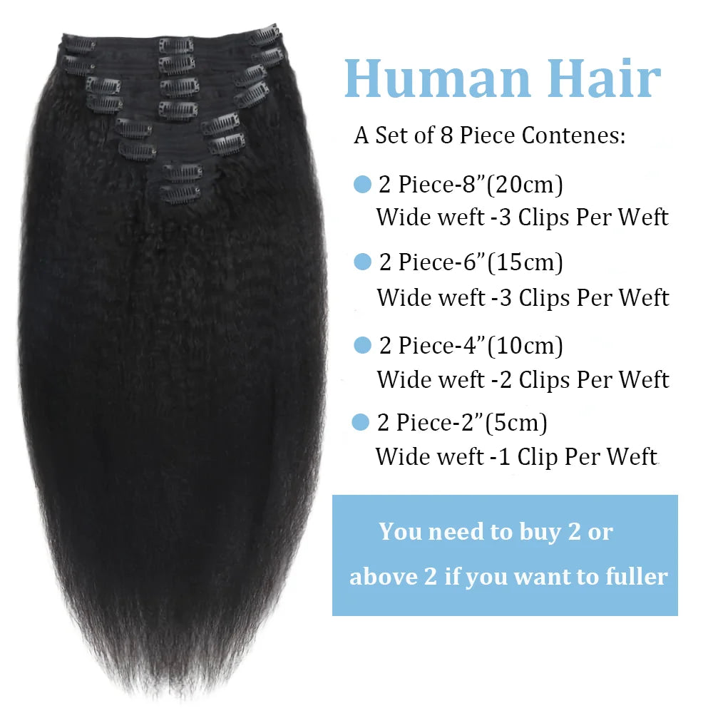 Extensions de cheveux humains crépus lisses, couleur naturelle, 100% cheveux humains Remy, 120G, 8 pièces/ensemble, tête complète pour femmes