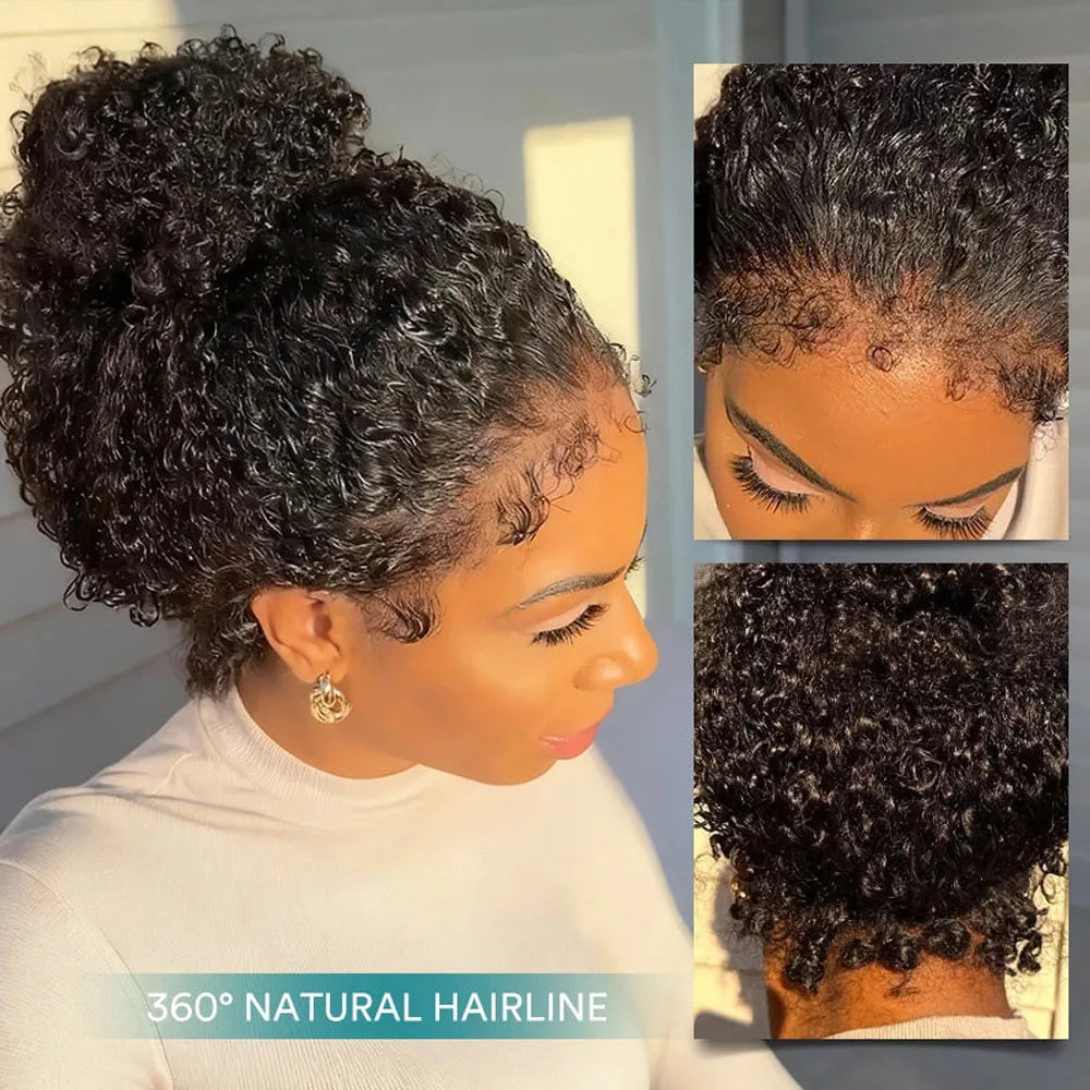 4C bords crépus bouclés sangle Invisible 360 pleine dentelle avant sans colle perruques cheveux humains dentelle frontale perruque avec des cheveux de bébé bouclés