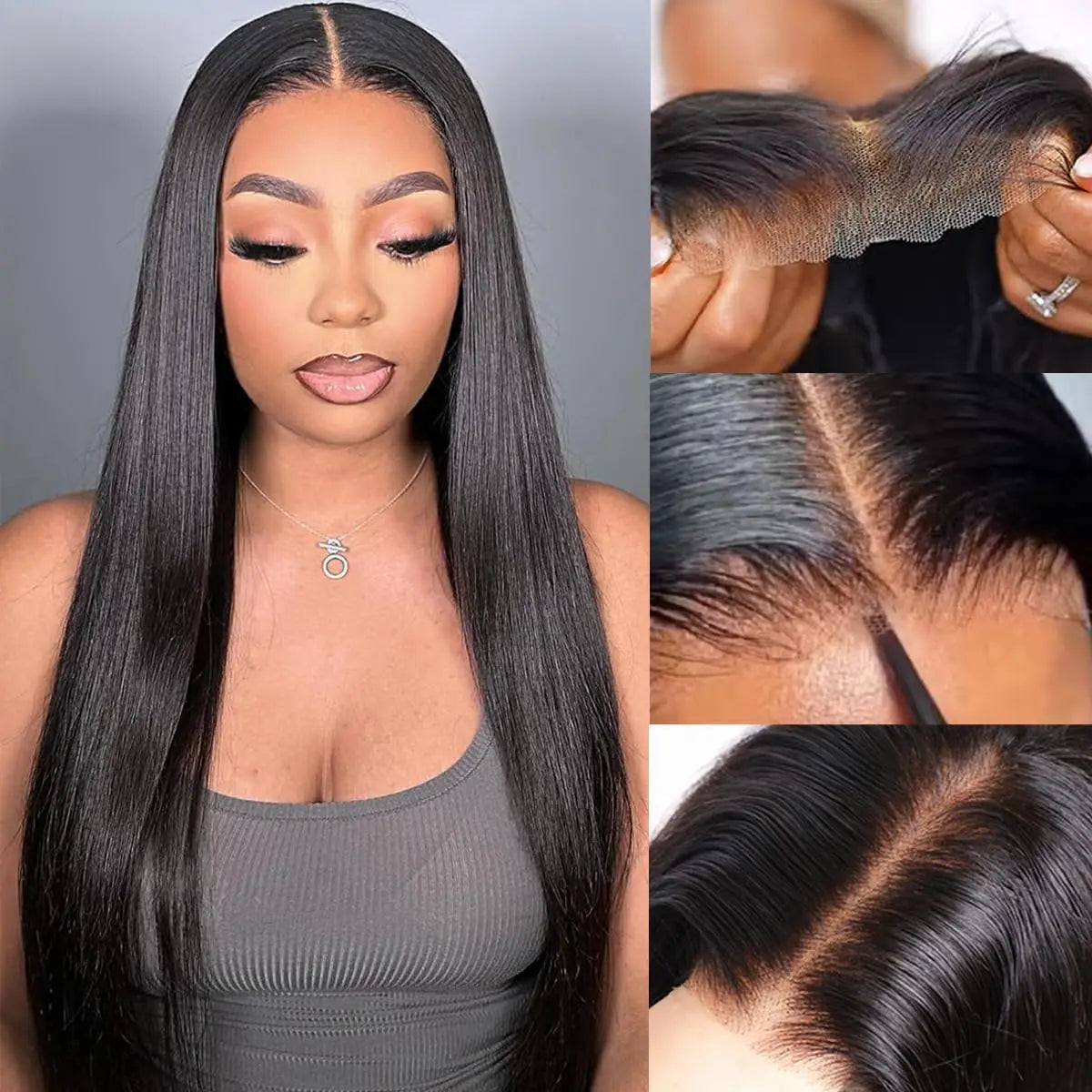Wear And Go droite sans colle perruques cheveux humains 4x4 dentelle fermeture droite dentelle avant perruques sans colle dentelle avant cheveux humains pour les femmes