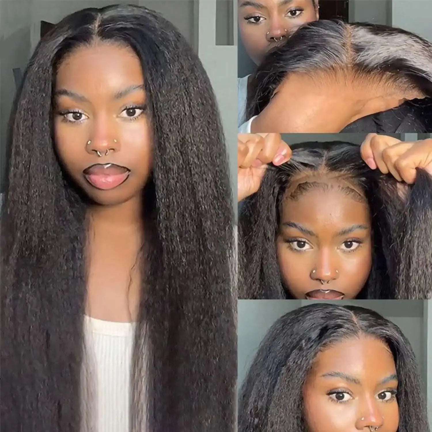 Perruque de cheveux humains sans colle, cheveux crépus lisses, 4x4, pre-plucked, pre-coupure, sans colle, pour femmes noires