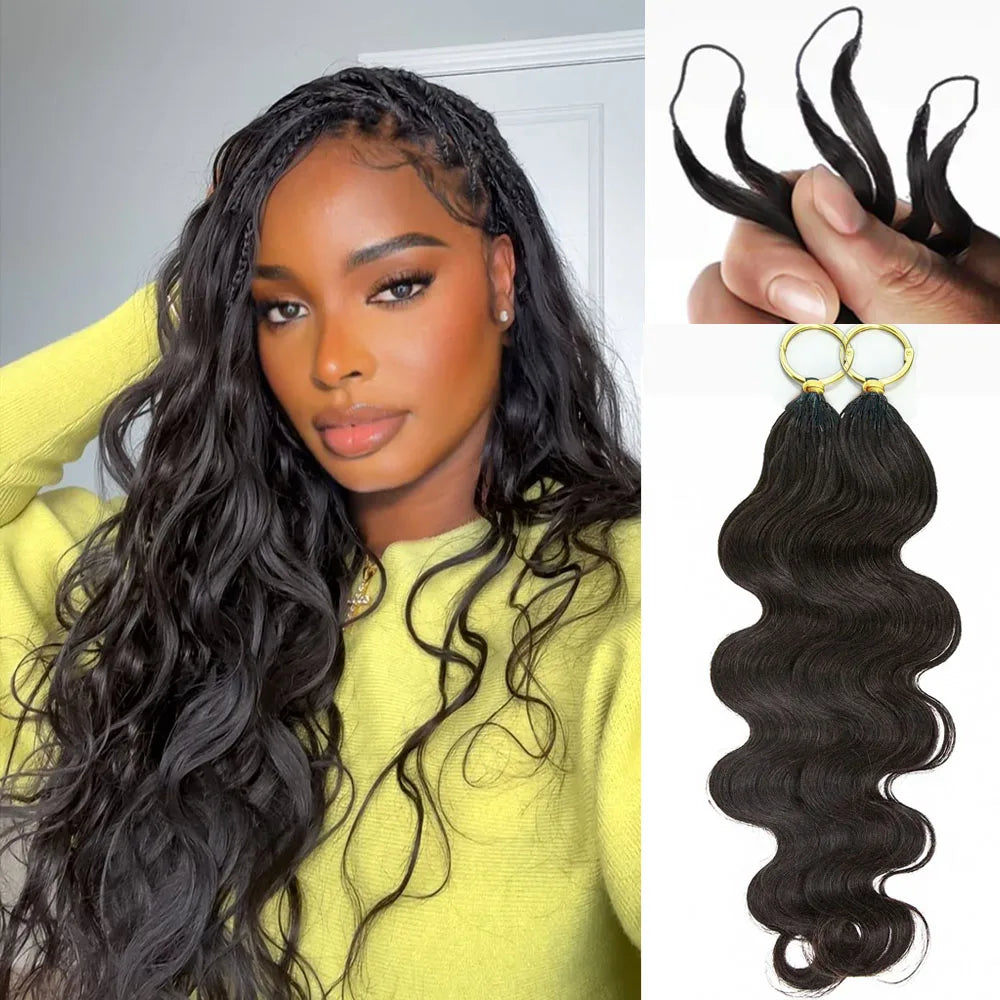Extensions de cheveux humains ondulés effet plume pour tresses bohèmes, 100% cheveux humains bruts, tresses au crochet, nœuds miracle