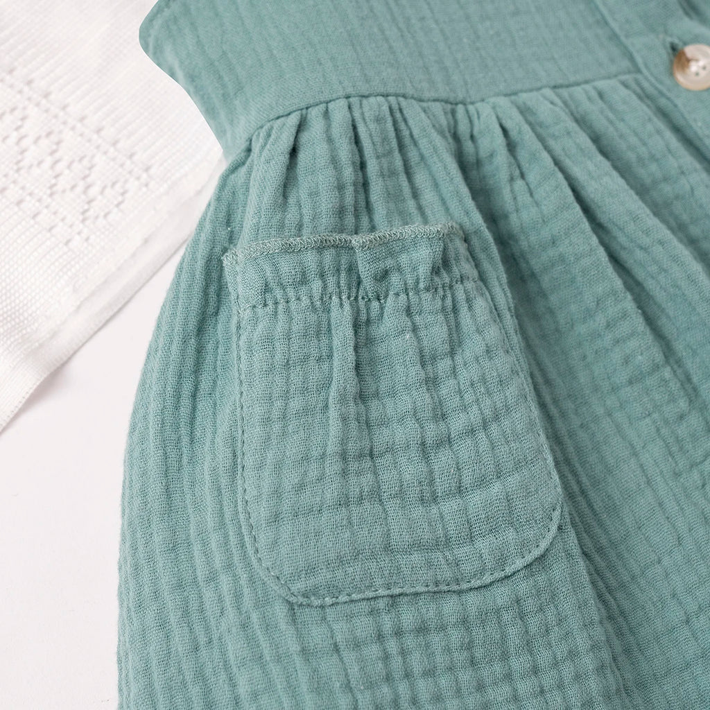 Robe d'été en mousseline de coton pour filles, manches évasées, boutons, style vintage, douce et confortable, vêtements pour filles de 1 à 7 ans