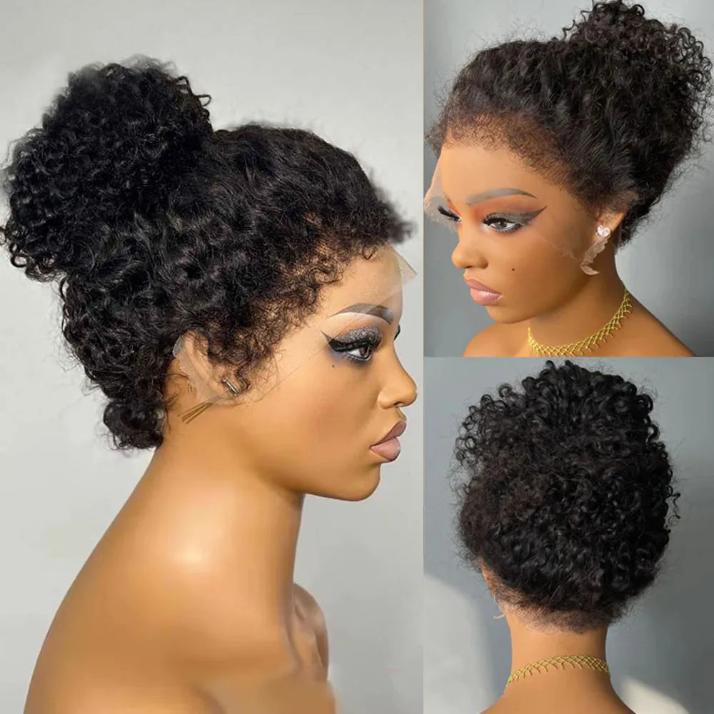 4C bords crépus bouclés sangle Invisible 360 pleine dentelle avant sans colle perruques cheveux humains dentelle frontale perruque avec des cheveux de bébé bouclés