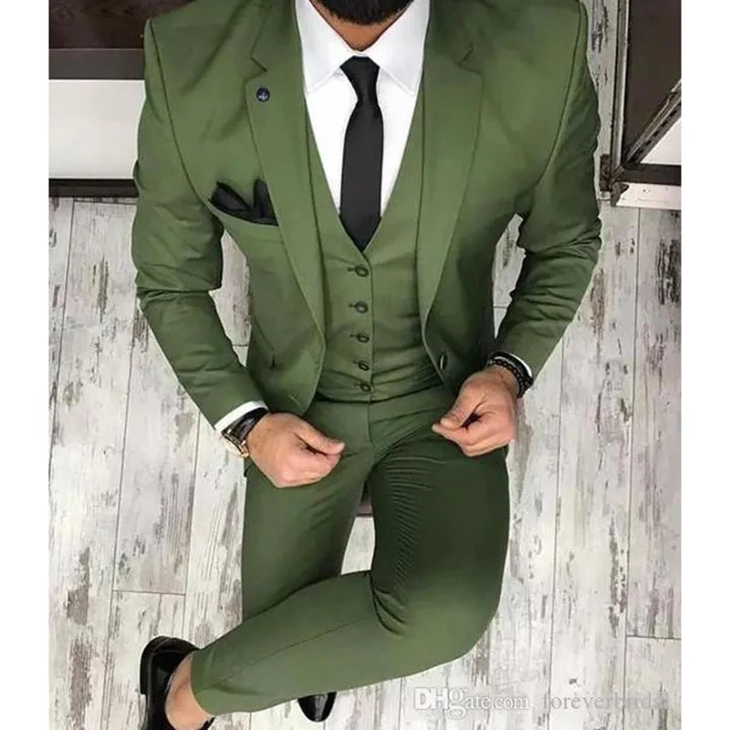 Derniers Costumes Vert Olive pour Homme, 3 Pièces, Classiques, pour Mariage, Smoking à Revers Cranté, pour Témoin, Coupe Slim, Blazer, Trajes De Hombre