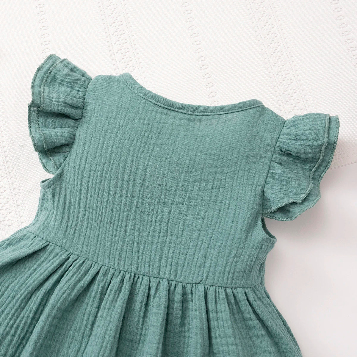 Robe d'été en mousseline de coton pour filles, manches évasées, boutons, style vintage, douce et confortable, vêtements pour filles de 1 à 7 ans