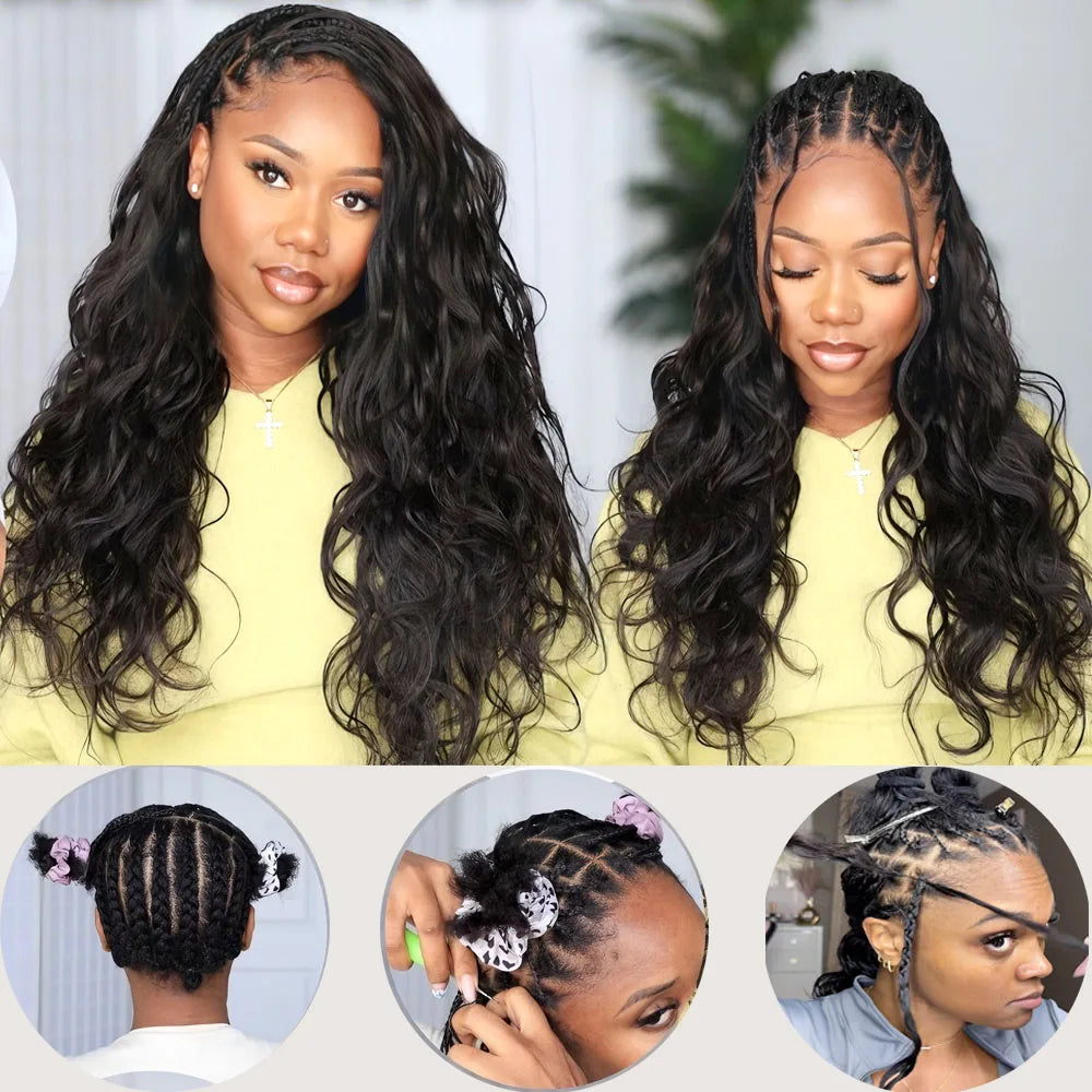 Extensions de cheveux humains ondulés effet plume pour tresses bohèmes, 100% cheveux humains bruts, tresses au crochet, nœuds miracle