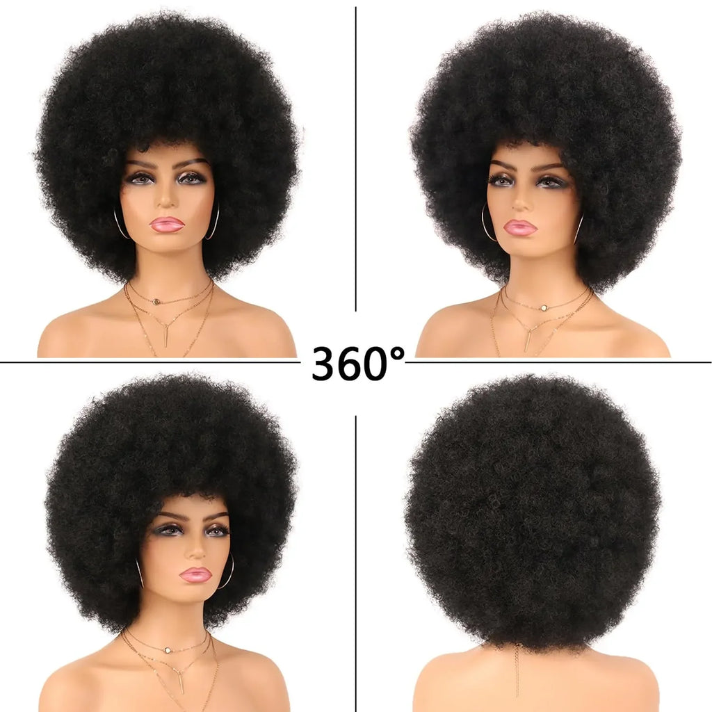 Perruques de cheveux humains bouclés Afro courts avec frange perruques Bob naturelles moelleuses perruques brésiliennes entièrement fabriquées à la Machine en vente 180% densité