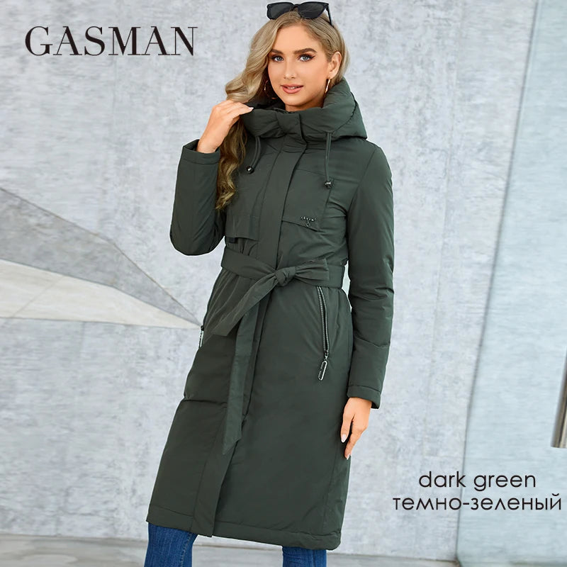 Gasmama – manteau Long et chaud en duvet pour femme, veste classique, fermeture éclair, laçage, poches, à capuche, Slim, collection hiver GM-82160