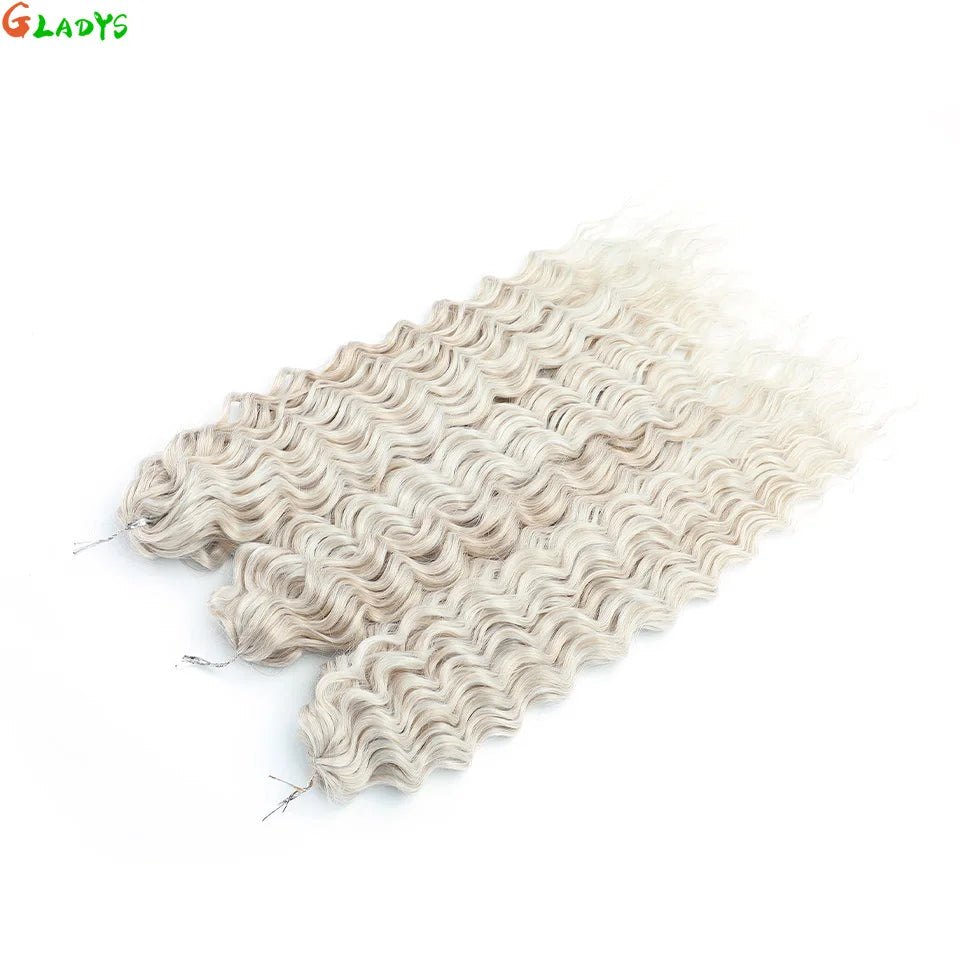 3 Pièces Tresses au Crochet Ombré Brun 300g 24' Ariel Deep Water Wave Blond Blanc Ombré Gris Paquets de Cheveux Synthétiques Haute Température