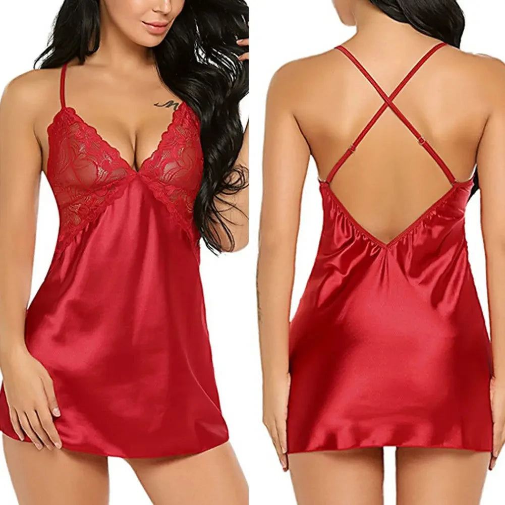 Chemise de nuit Sexy ensemble de Lingerie dentelle Satin pyjamas Lingerie Sexy pyjama ensemble érotique nuisette chaude chemise de nuit Costumes exotiques