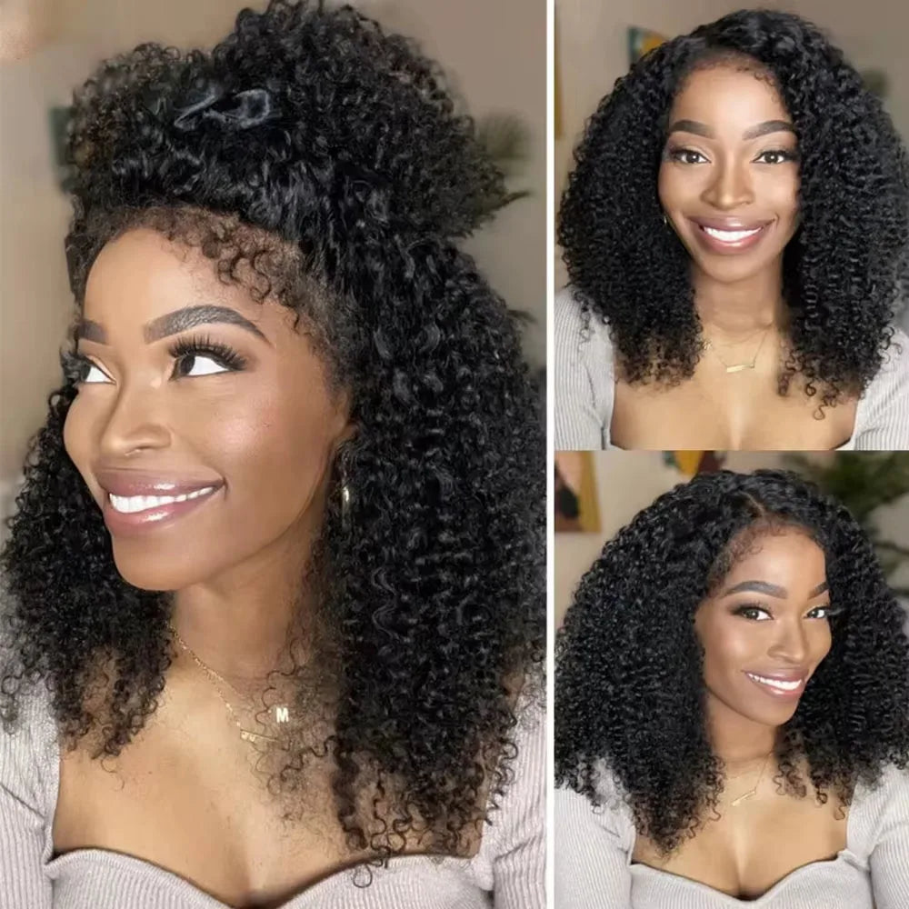 4C bords crépus bouclés sangle Invisible 360 pleine dentelle avant sans colle perruques cheveux humains dentelle frontale perruque avec des cheveux de bébé bouclés