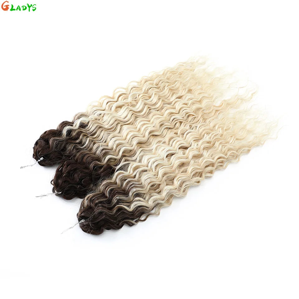 3 Pièces Tresses au Crochet Ombré Brun 300g 24' Ariel Deep Water Wave Blond Blanc Ombré Gris Paquets de Cheveux Synthétiques Haute Température