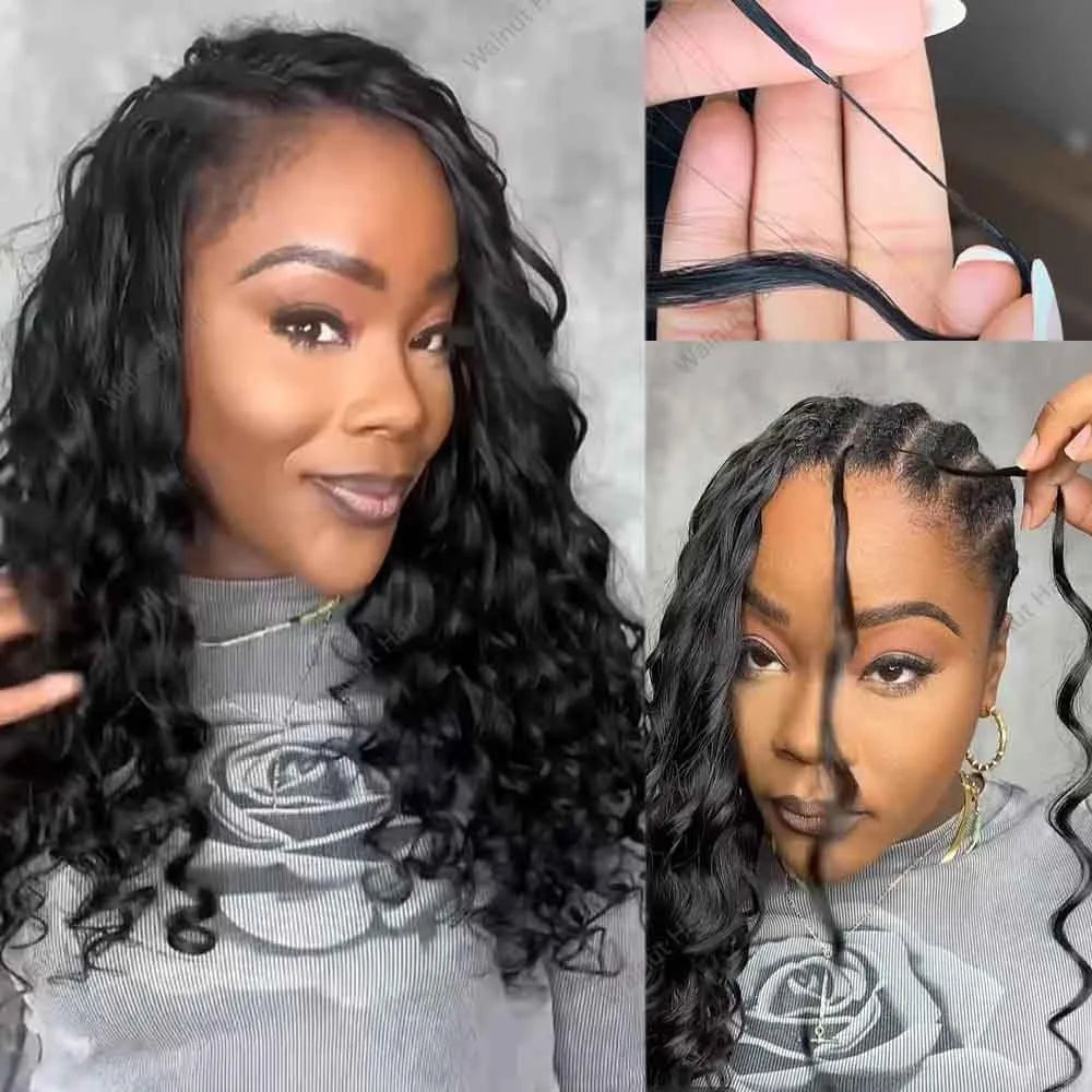 Extensions de cheveux humains ondulés effet plume pour tresses bohèmes, 100% cheveux humains bruts, tresses au crochet, nœuds miracle