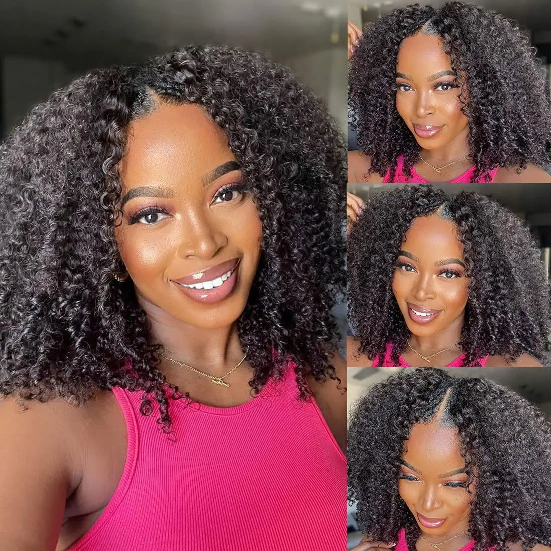 Perruque V-Part 250% Kinky Curly en Cheveux Humains, Sans Tissage apparent, Améliorée, Ondulations Profondes, Perruque Demi-Tête Sans Colle à Clipser pour Femmes