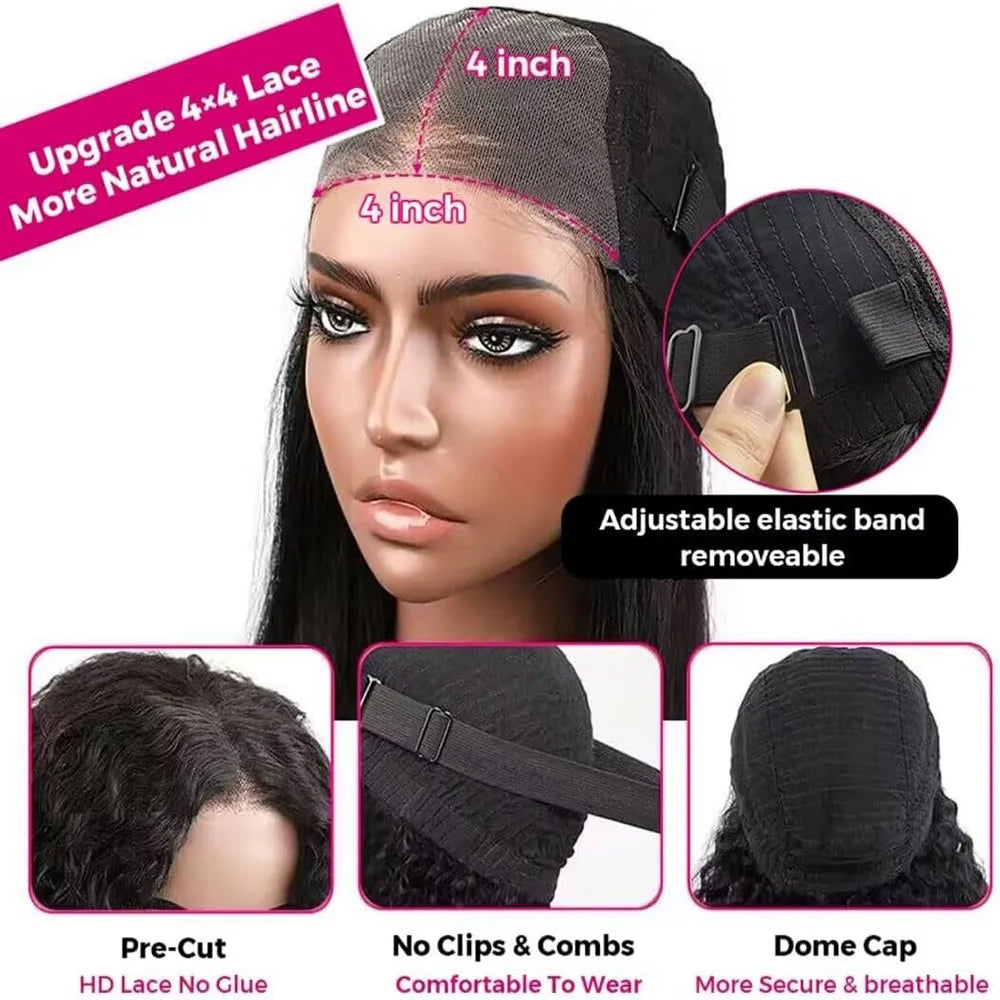 Wear And Go droite sans colle perruques cheveux humains 4x4 dentelle fermeture droite dentelle avant perruques sans colle dentelle avant cheveux humains pour les femmes