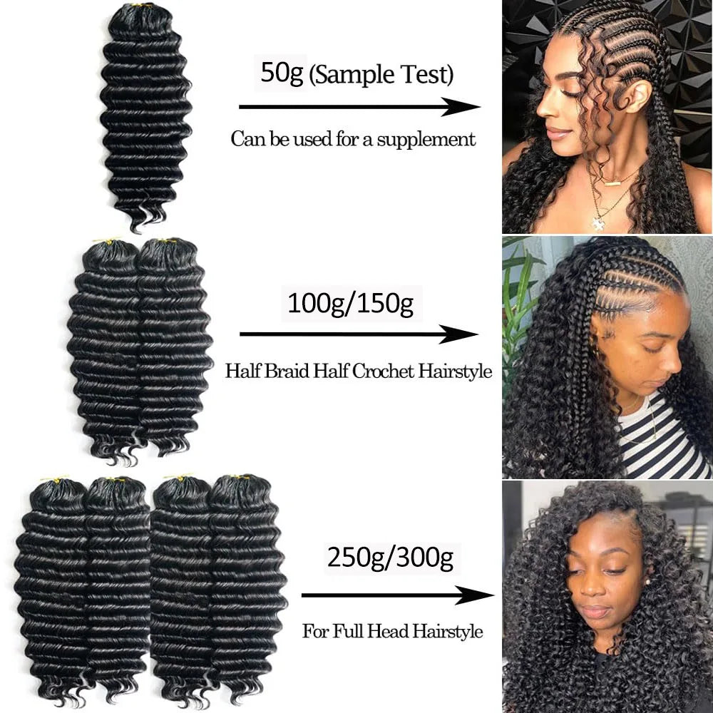 Extensions de cheveux humains au crochet effet plume, sans nœuds, pré-séparées, vietnamiennes, Deep Wave, pour tressage