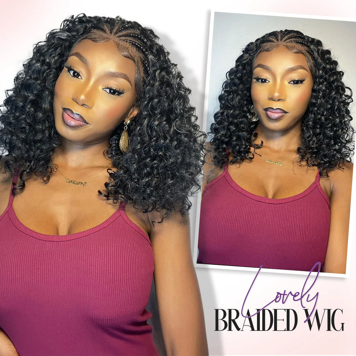 Perruque Bob tressée style cornrow, cheveux humains brésiliens bouclés profonds, sans nœuds, perruque complète en dentelle 13x4, pré-tressée, style boho box braids pour femmes