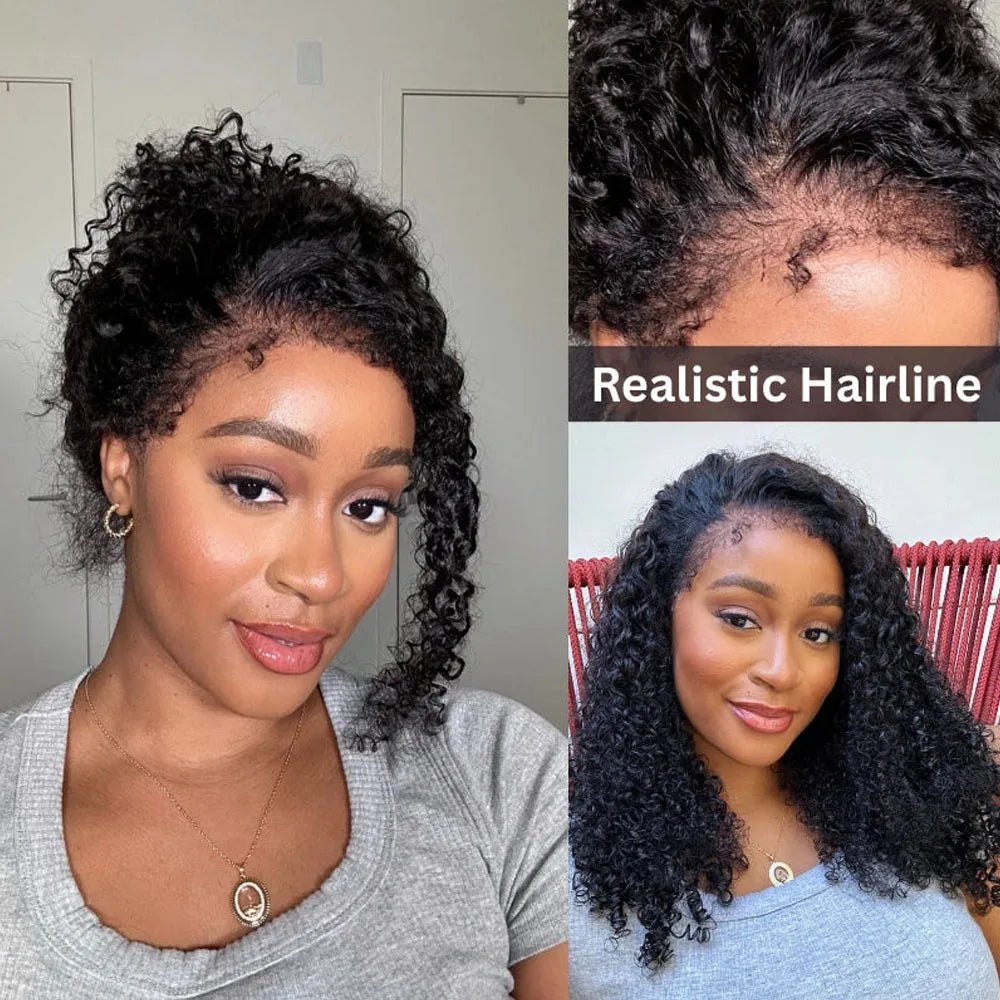 4C bords crépus bouclés sangle Invisible 360 pleine dentelle avant sans colle perruques cheveux humains dentelle frontale perruque avec des cheveux de bébé bouclés