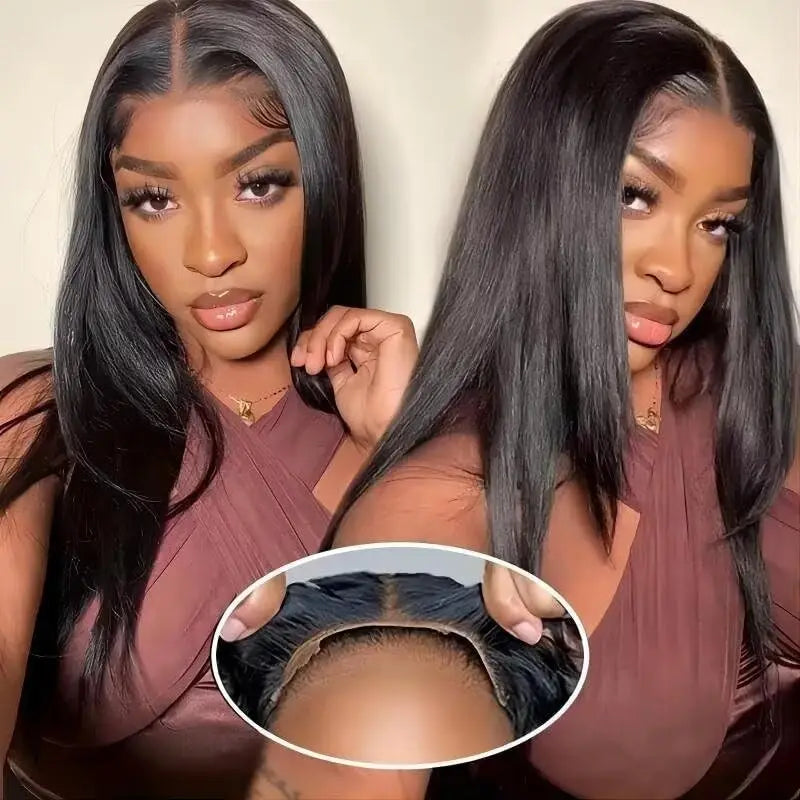 Wear And Go droite sans colle perruques cheveux humains 4x4 dentelle fermeture droite dentelle avant perruques sans colle dentelle avant cheveux humains pour les femmes
