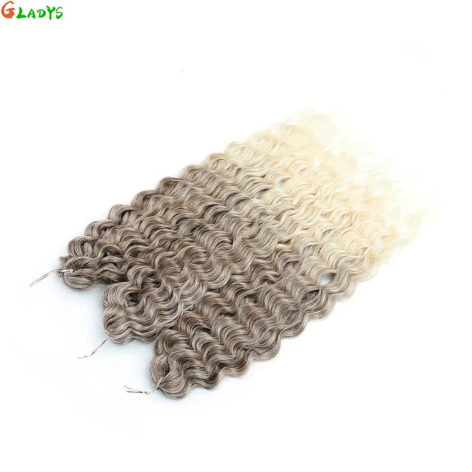 3 Pièces Tresses au Crochet Ombré Brun 300g 24' Ariel Deep Water Wave Blond Blanc Ombré Gris Paquets de Cheveux Synthétiques Haute Température