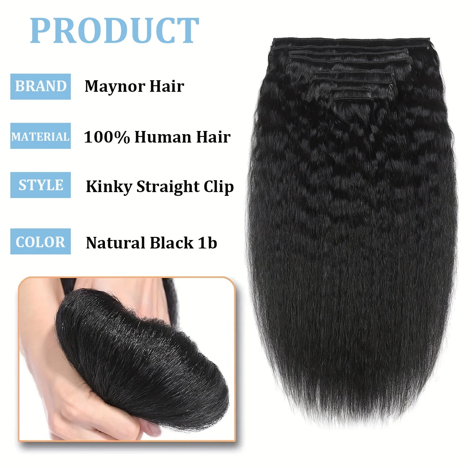 Extensions de cheveux humains crépus lisses, couleur naturelle, 100% cheveux humains Remy, 120G, 8 pièces/ensemble, tête complète pour femmes