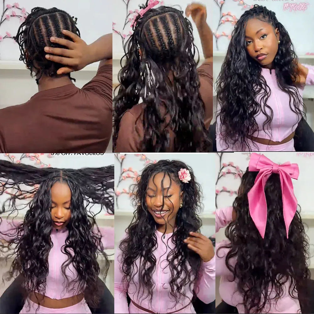 Extensions de cheveux humains ondulés effet plume pour tresses bohèmes, 100% cheveux humains bruts, tresses au crochet, nœuds miracle
