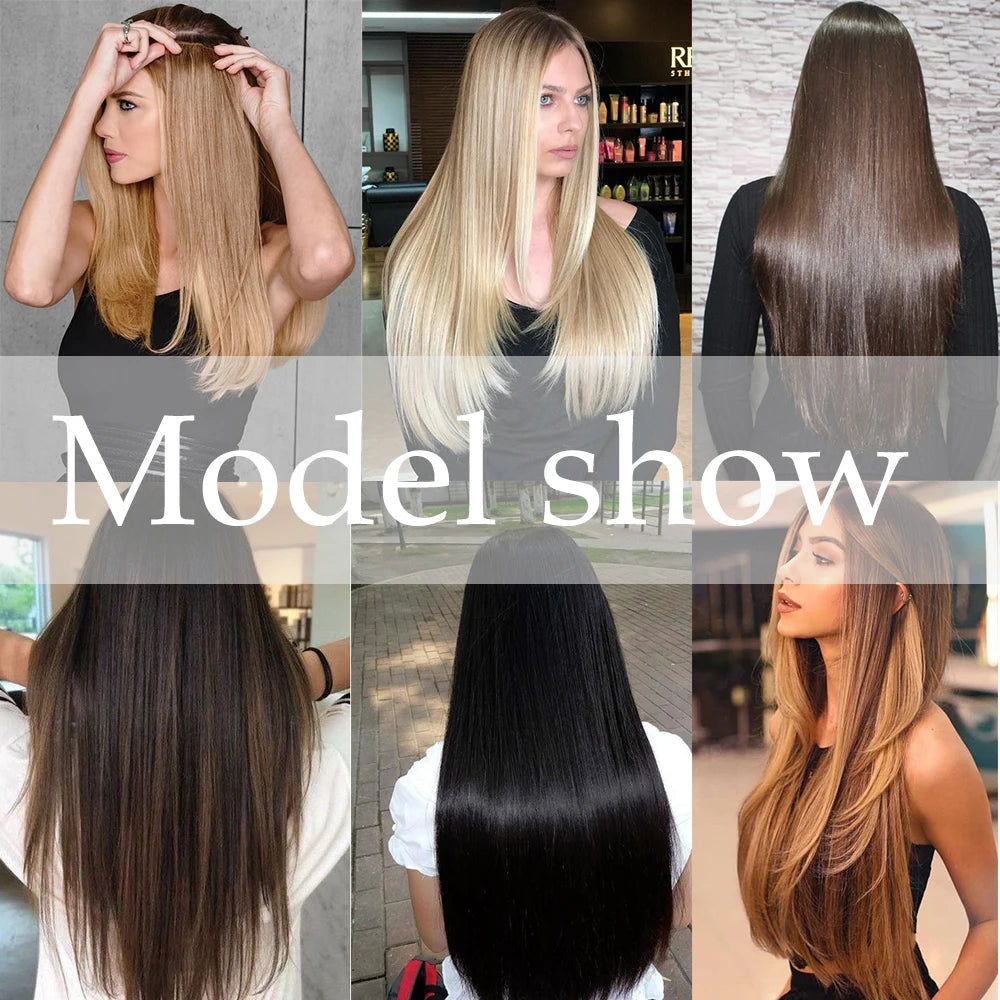 Extensions de Cheveux Synthétiques Longs et Lisses, Postiches Blondes Noires, Degré de Chaleur, Faux Cheveux, 24 Pouces, 16 Clips