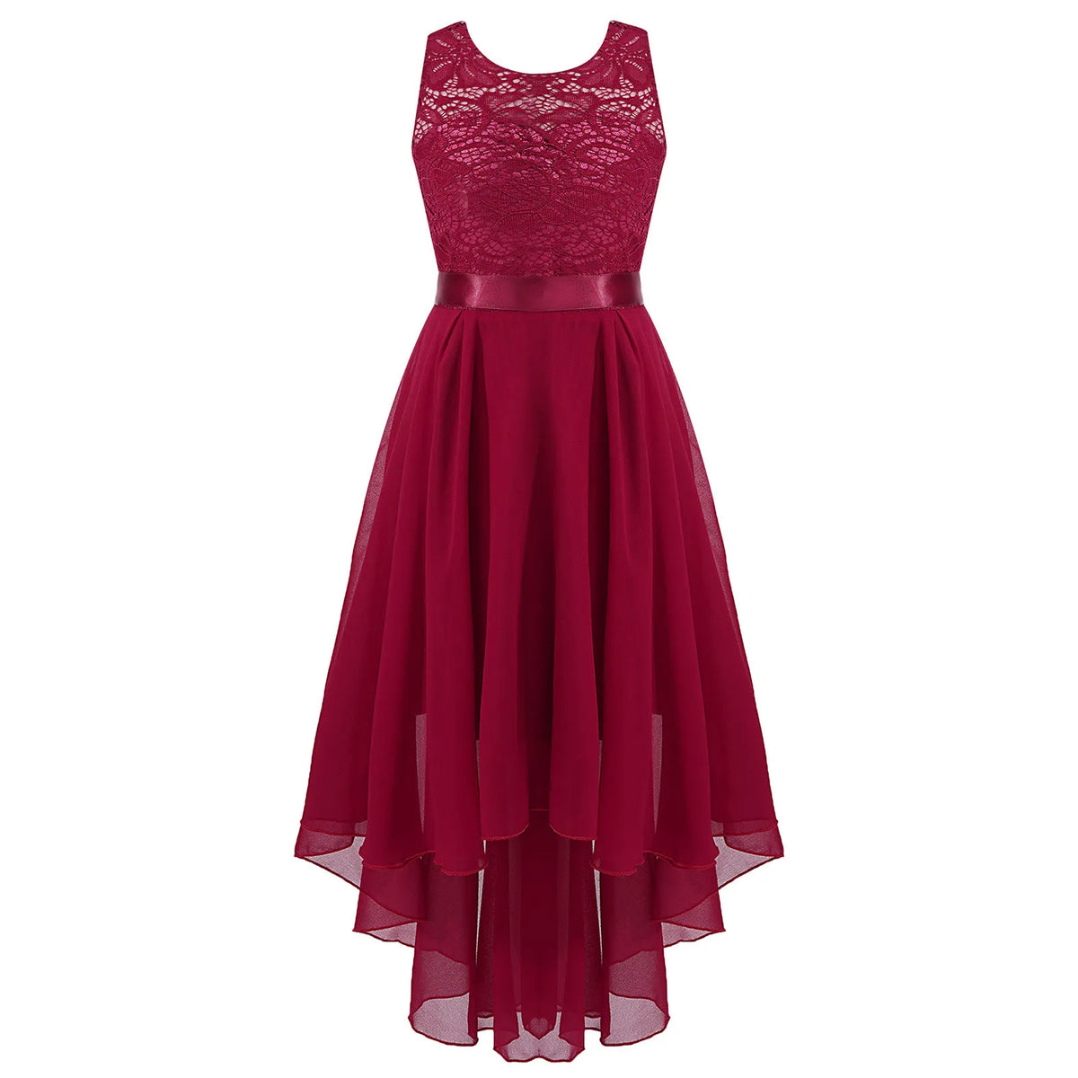 Robe de princesse en mousseline de soie pour petites filles, en dentelle florale, ourlet haut et bas, robe de soirée formelle de demoiselle d'honneur, vêtements de danse lyrique d'été