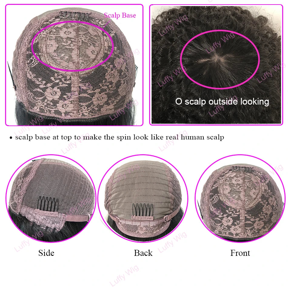 LUFFY – perruque naturelle Remy brésilienne ombrée, cheveux Afro crépus bouclés, sans colle, densité 200, pour femmes noires