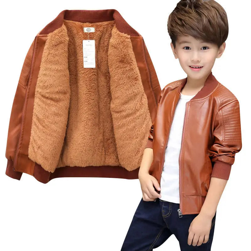 Manteaux pour garçons, mode automne-hiver, deux styles, avec ou sans velours, veste en cuir PU et coton chaud pour enfants de 1 à 11 ans