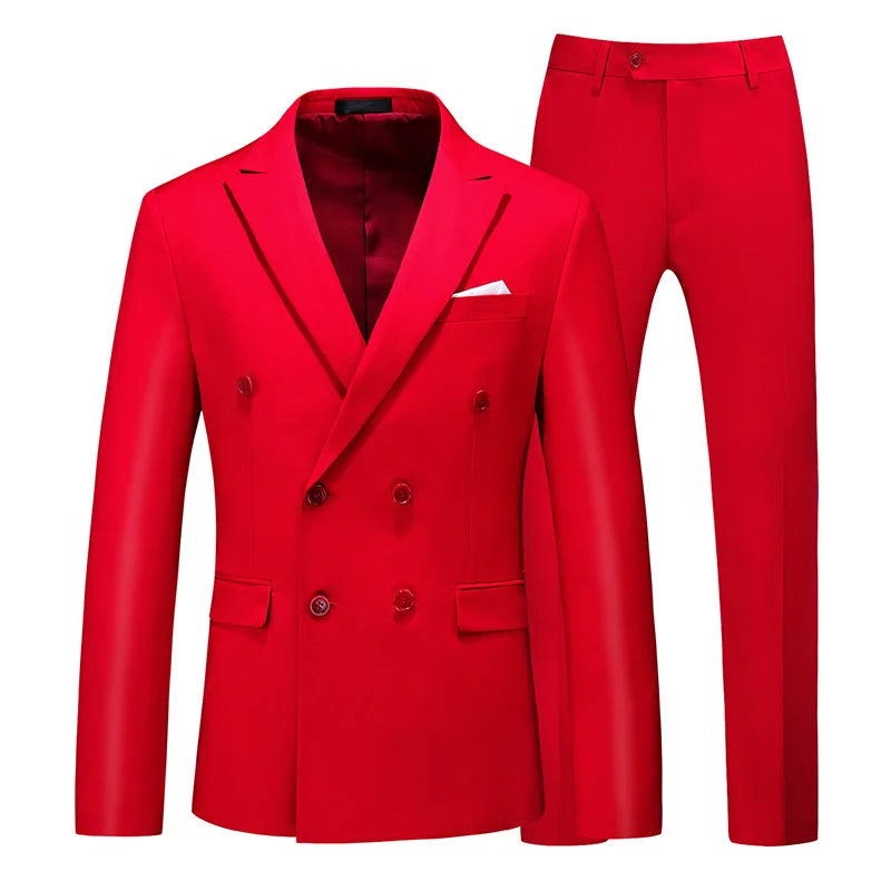 Costume de smoking de Style britannique pour hommes, costume de cérémonie à Double boutonnage, vêtements formels de mariage, couleurs unies, ensemble de 2 pièces avec pantalon Slim Fit