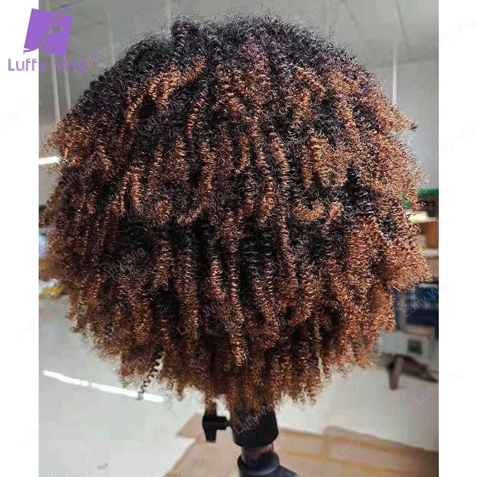 LUFFY – perruque naturelle Remy brésilienne ombrée, cheveux Afro crépus bouclés, sans colle, densité 200, pour femmes noires