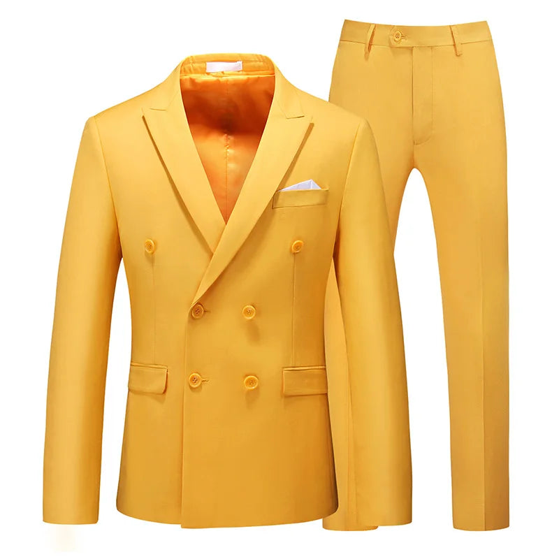 Costume de smoking de Style britannique pour hommes, costume de cérémonie à Double boutonnage, vêtements formels de mariage, couleurs unies, ensemble de 2 pièces avec pantalon Slim Fit
