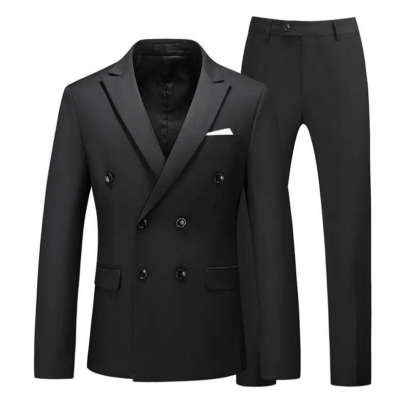 Costume de smoking de Style britannique pour hommes, costume de cérémonie à Double boutonnage, vêtements formels de mariage, couleurs unies, ensemble de 2 pièces avec pantalon Slim Fit