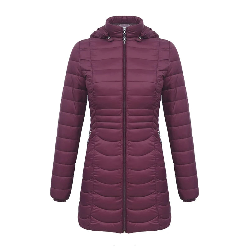SANTELON – Parka longue et chaude pour femme, manteau bouffant ultraléger rembourré avec capuche amovible, vêtements d'extérieur légers