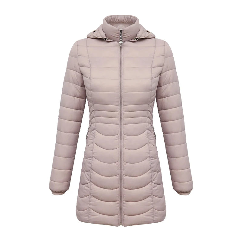 SANTELON – Parka longue et chaude pour femme, manteau bouffant ultraléger rembourré avec capuche amovible, vêtements d'extérieur légers