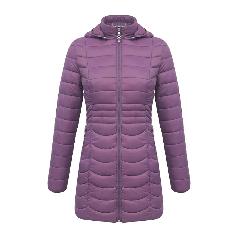SANTELON – Parka longue et chaude pour femme, manteau bouffant ultraléger rembourré avec capuche amovible, vêtements d'extérieur légers