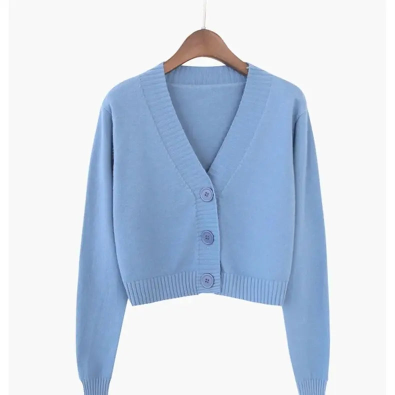 Cardigan court en tricot pour femme, style coréen, pull court à manches longues, col en V, élégant, pour le printemps et l'automne