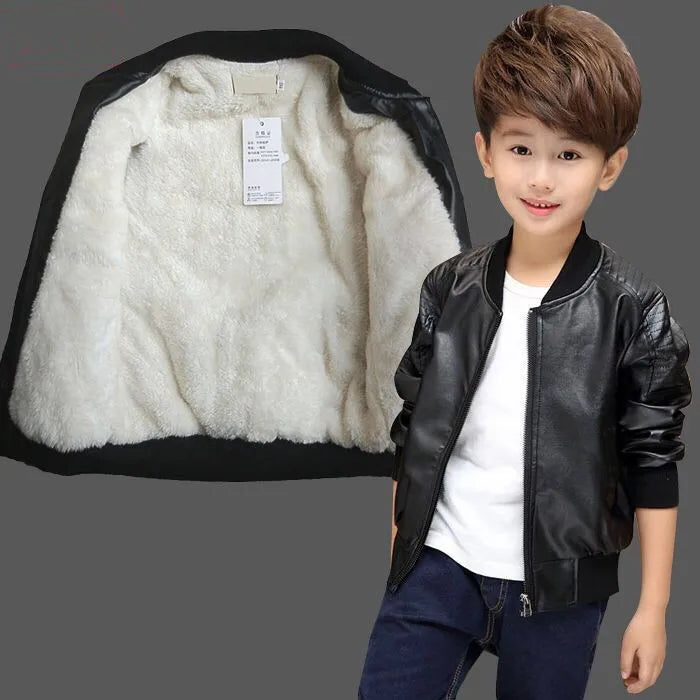 Manteaux pour garçons, mode automne-hiver, deux styles, avec ou sans velours, veste en cuir PU et coton chaud pour enfants de 1 à 11 ans