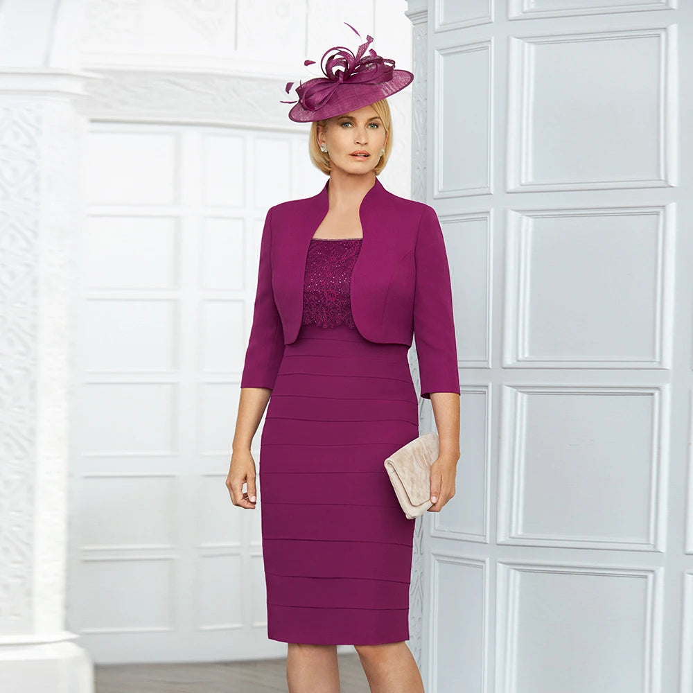 Robes mère De marié plissées élégantes personnalisées pour femmes, avec manches, longueur aux genoux, Robe De mariée violette pour maman