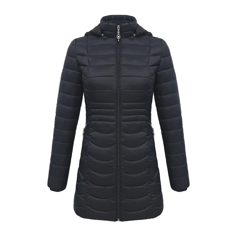 SANTELON – Parka longue et chaude pour femme, manteau bouffant ultraléger rembourré avec capuche amovible, vêtements d'extérieur légers