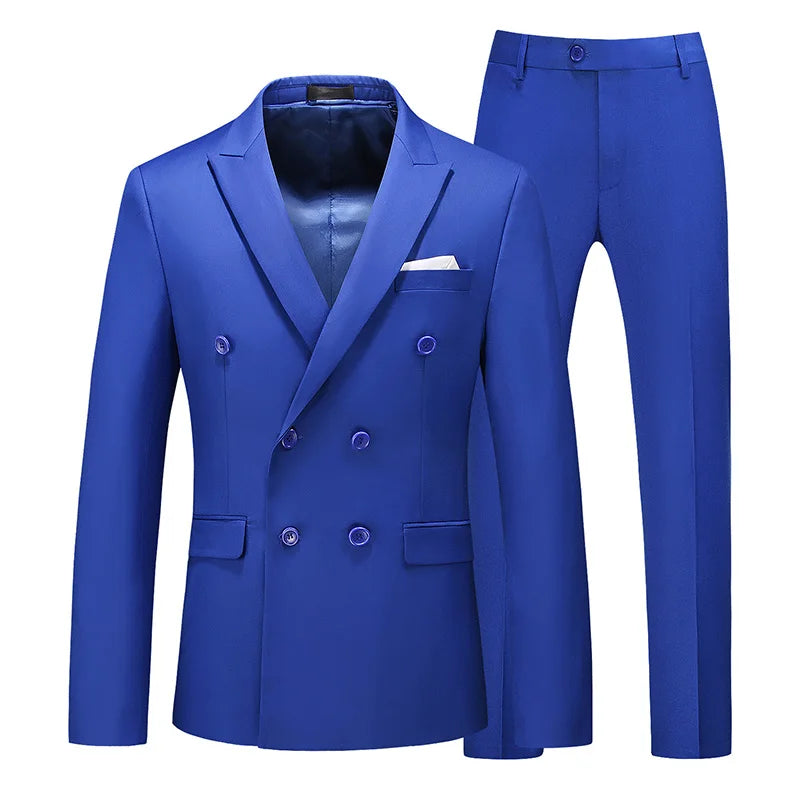 Costume de smoking de Style britannique pour hommes, costume de cérémonie à Double boutonnage, vêtements formels de mariage, couleurs unies, ensemble de 2 pièces avec pantalon Slim Fit